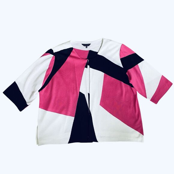 Ming Wang Cardigan 2X Colorblock Acrylic Knit Black Pink 3/4 Sleeve Relaxed - Picture 3 of 8